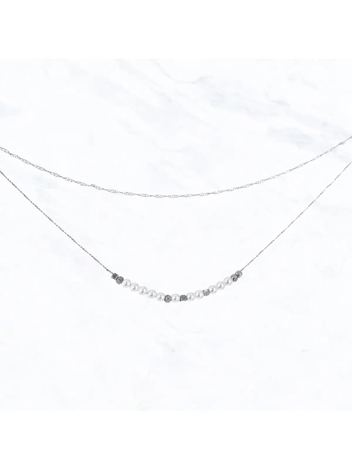Pearl Beaded Layered Chain Necklace