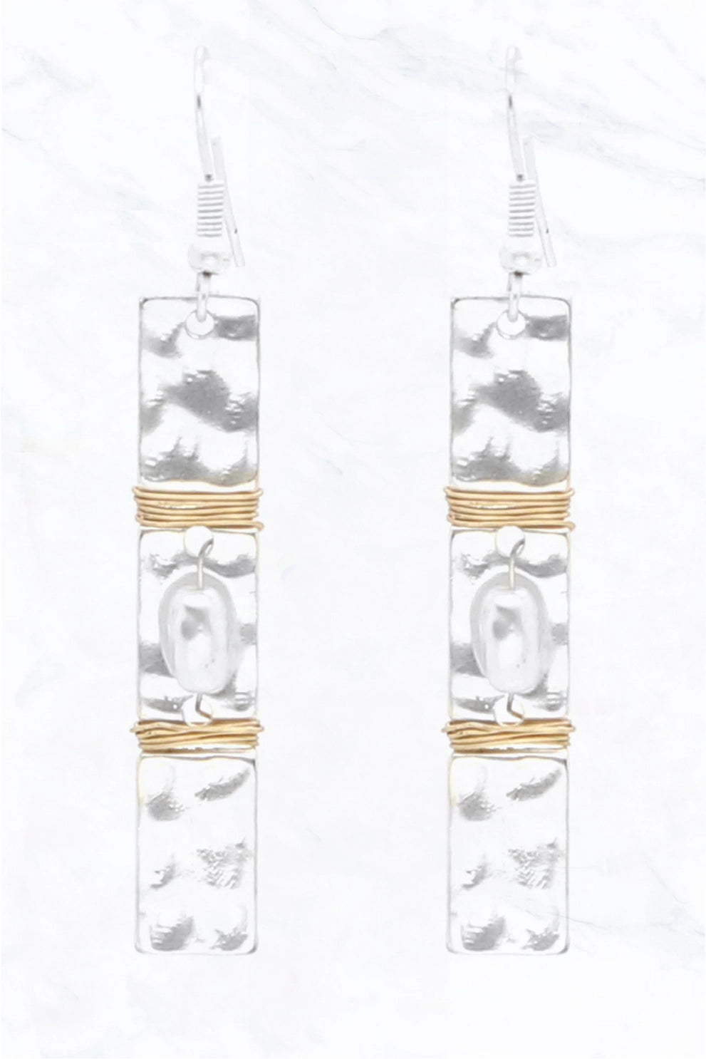 Hammered Pearl Bar Earrings