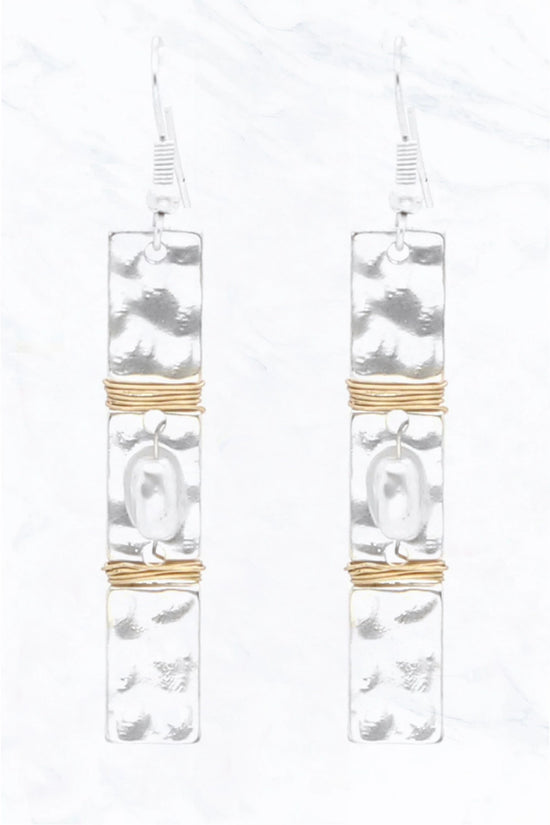 Hammered Pearl Bar Earrings