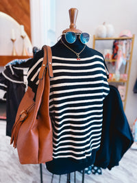 Nightfall Black Stripe Mock Neck Sweater
