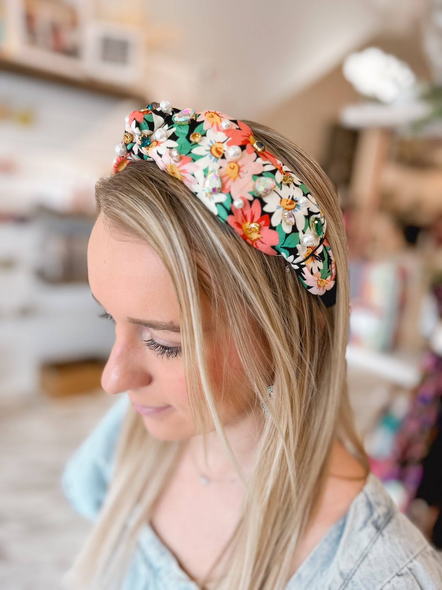 Daisy Dream Floral Crystal Pearl Headband