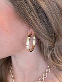 Gold Dipped Engraved Nail Head Hoop Earrings