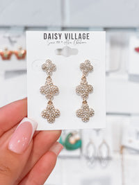 Triple Stone Paved Quatrefoil Link Dropdown Earrings