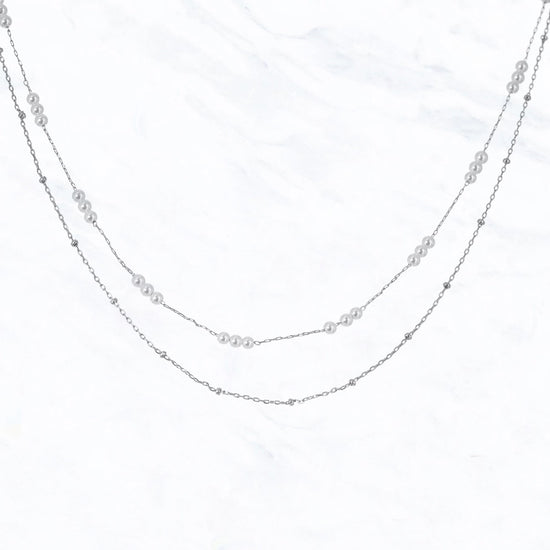 Dainty Layered Pearl Silver Necklace