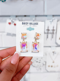 Sparkle Iridescent Square Drop Earrings