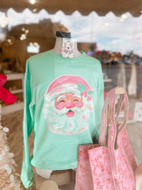 Cheerful Vintage Painted Santa Turquoise Sweatshirt