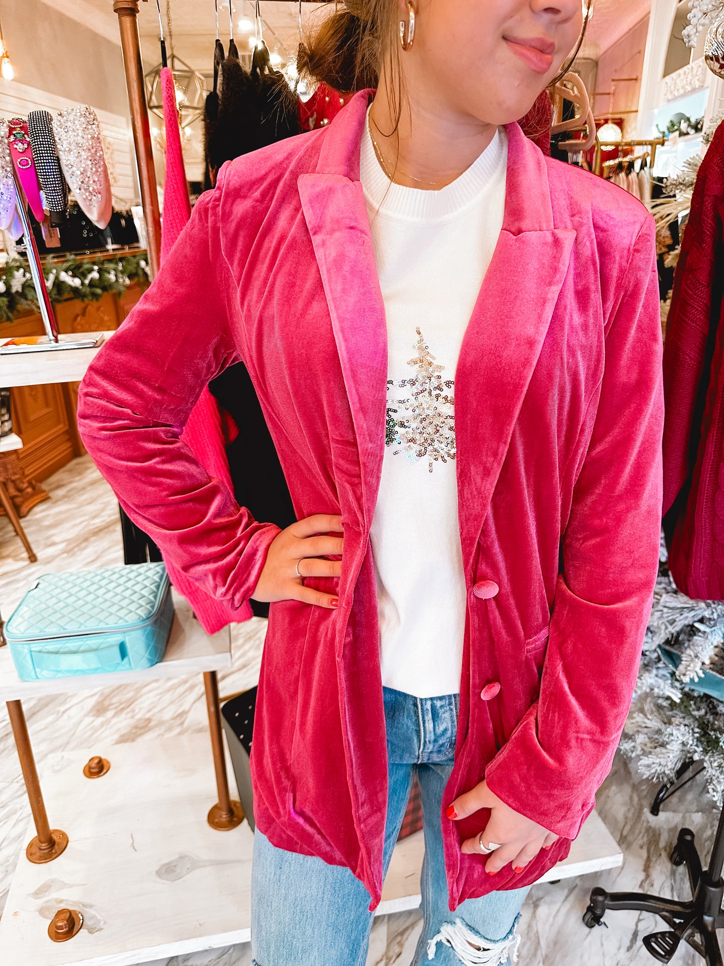 Load image into Gallery viewer, Beverly Hills Hot Pink Velvet Blazer
