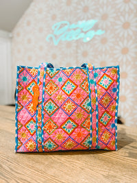 Pink Sunshine Quilted Reversible Tote Bag
