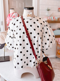 All Over Black & White Polka Dot Puff Sleeve Top