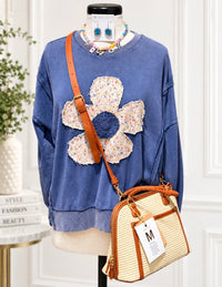 Totally Daisy Crochet Patch Navy Sweatshirt