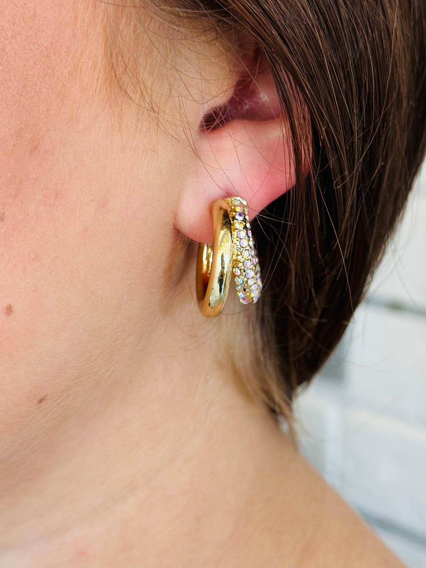 Double Crystal Huggie Earring