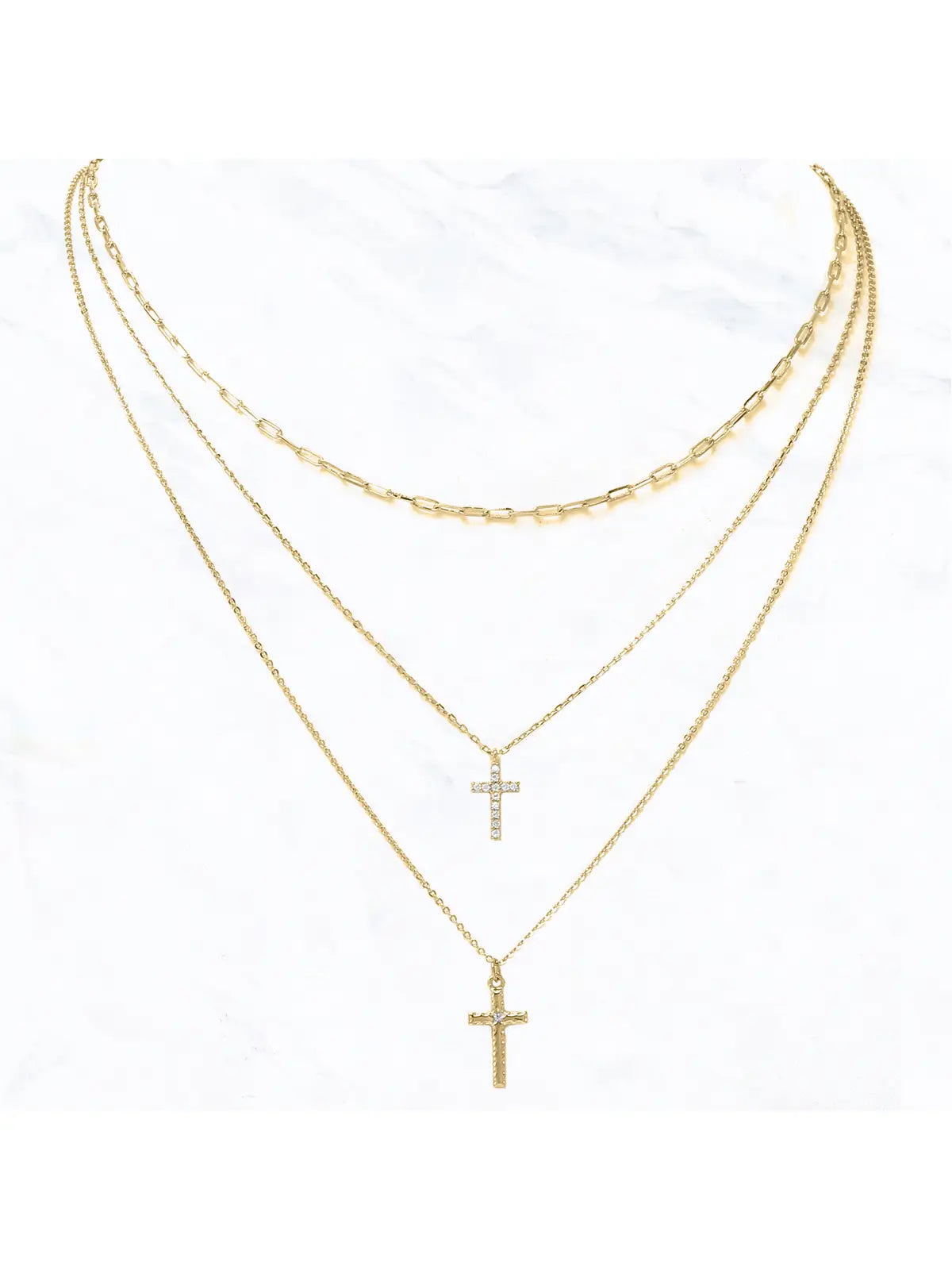 Layered Crystal Cross Necklace