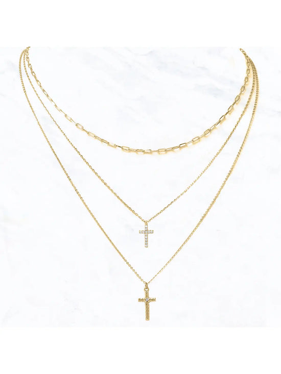 Layered Crystal Cross Necklace