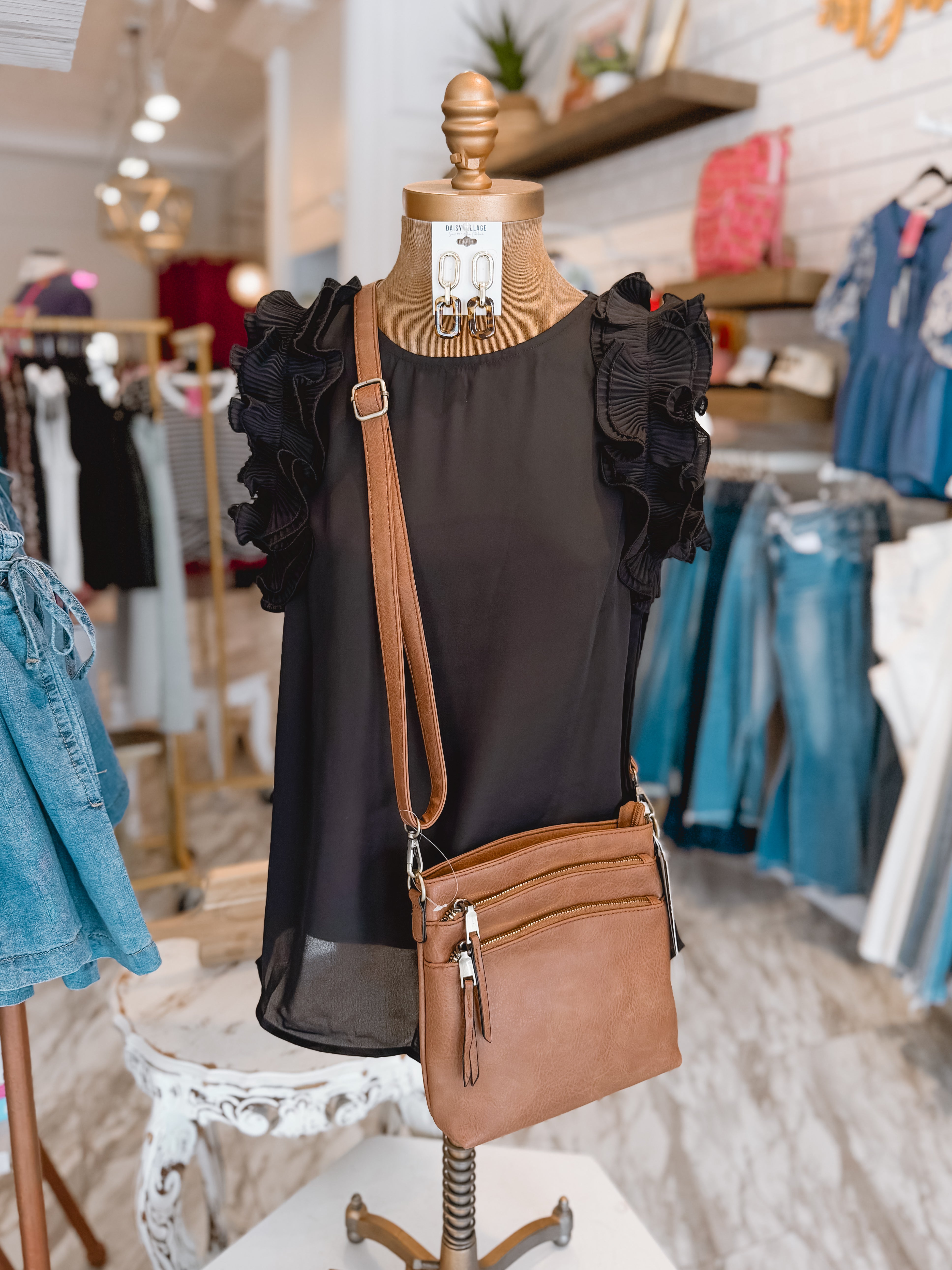 Twist of Fate Black Pleated Ruffle Sleeve Black Top – Daisy Village