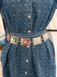 Western Square Concho & Turquoise Chain Belt