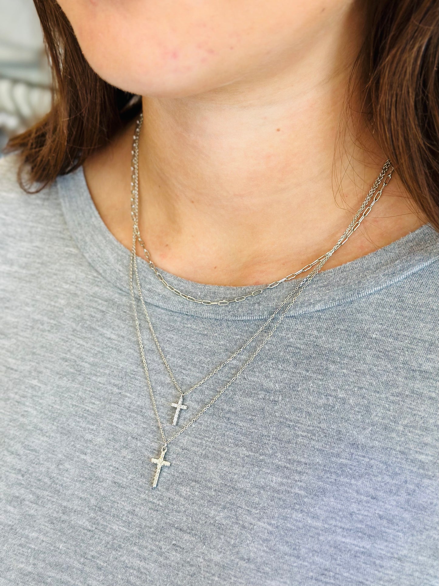 Layered Crystal Cross Necklace