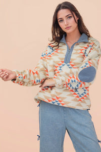 Sunset Weekend Aztec Half Zip Fleece Top