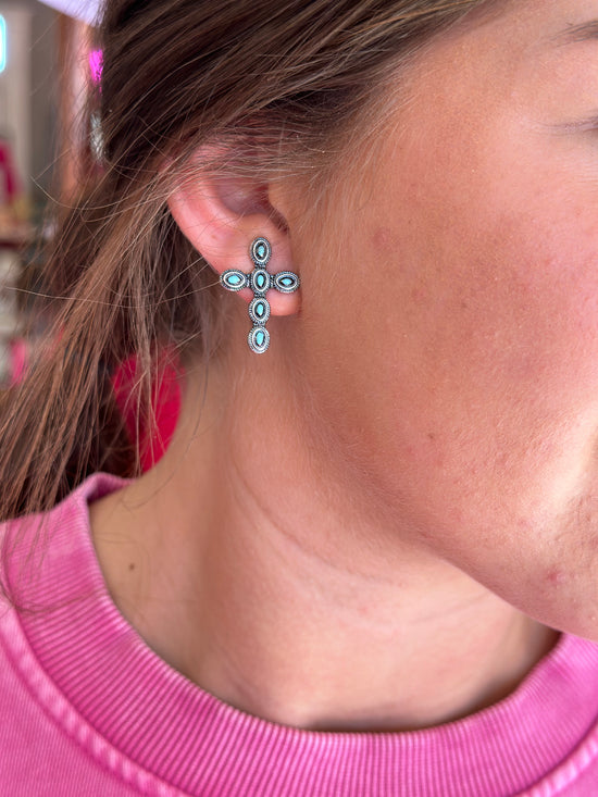 Turquoise Cross Western Stud Earring