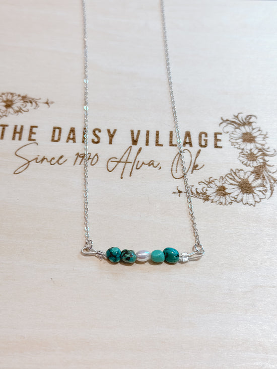 Turquoise Bar & Pearl Sterling Silver Necklace