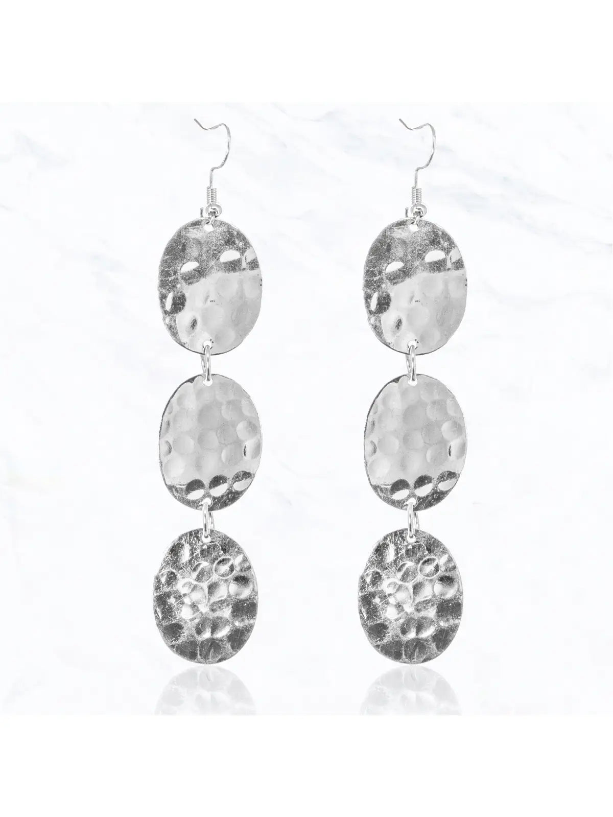 Triple Hammered Oval Drop Earrings