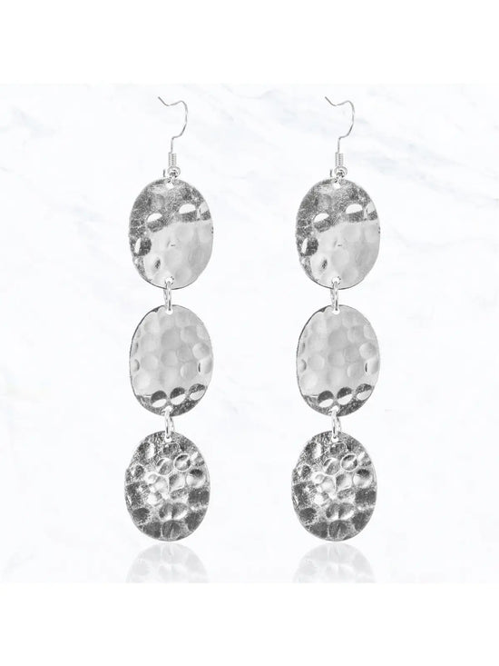 Triple Hammered Oval Drop Earrings