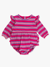 Very Berry & Periwinkle Blue Stripe Knit Long Sleeve Flutter Bubble Romper
