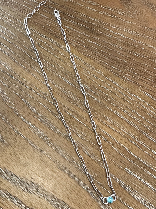 16" Kingman Turquoise Sterling Silver Paperclip Necklace