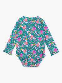 Emerald Floral Knit Long Sleeve Ruffle Bodysuit