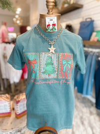 It's the Most Wonderful Time of the Year Bow & Stripe Comfort Colors Tee