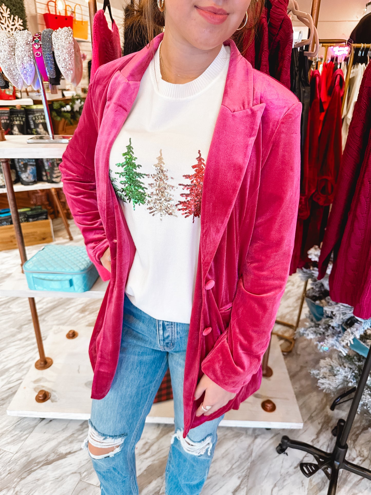 Load image into Gallery viewer, Beverly Hills Hot Pink Velvet Blazer
