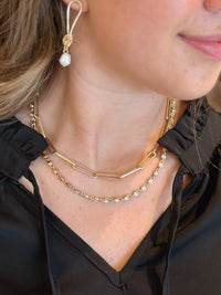 Oval Chain & Crystal Layer Necklace