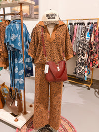 Live in Leopard Textured Quarter Zip Pullover & Pant Lounge Set