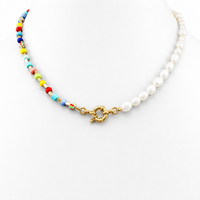 Colorful Bead & Freshwater Pearl Charm Keeper Necklace