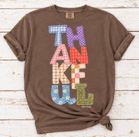 THANKFUL FAUX QUILTED PATCH COMFORT COLORS TSHIRT