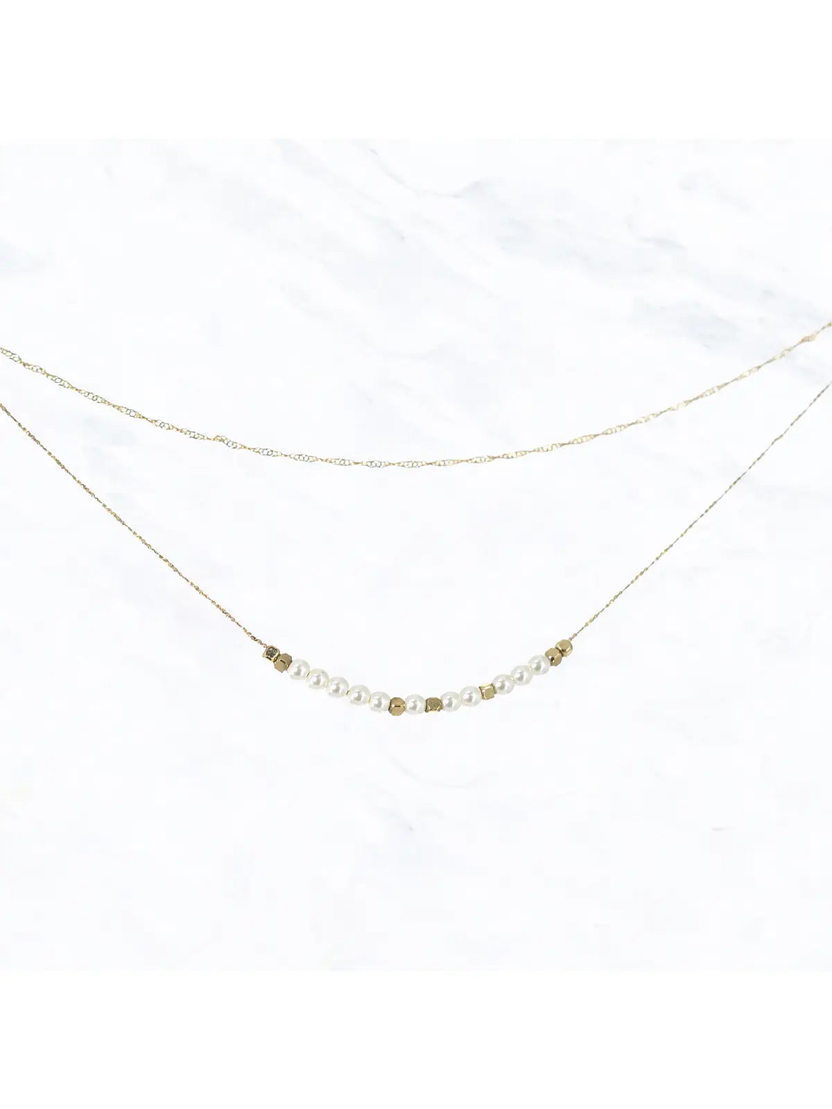 Pearl Beaded Layered Chain Necklace