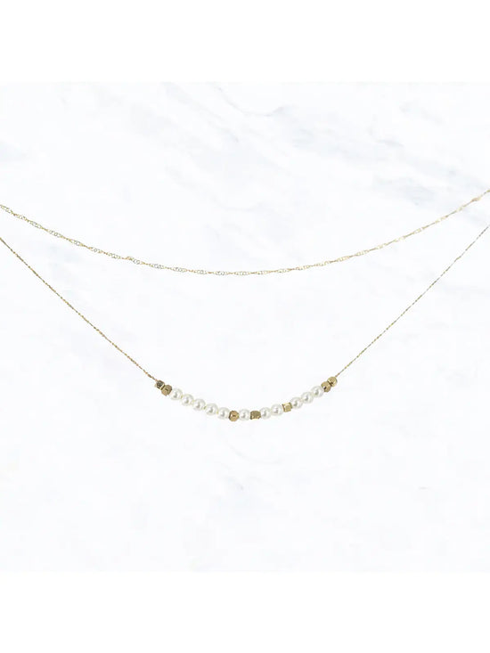 Pearl Beaded Layered Chain Necklace
