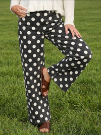 Black Polka Dot Stretchy Wide Leg Denim Jeans
