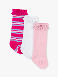 Very Berry & Periwinkle Stripe, Pink, White Knee High Ruffle Sock Pack Set