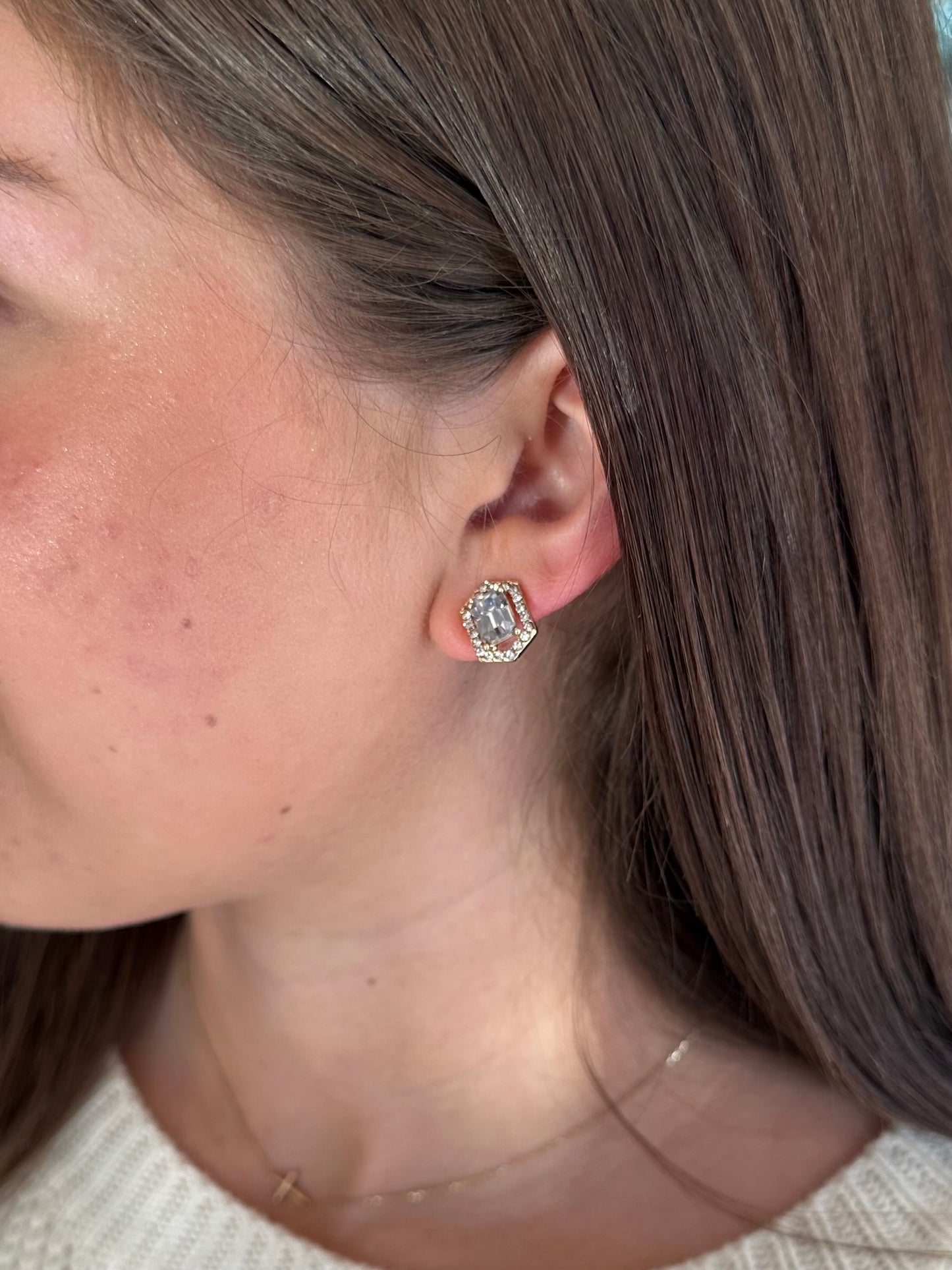 Pave Hexagon Stud Earring