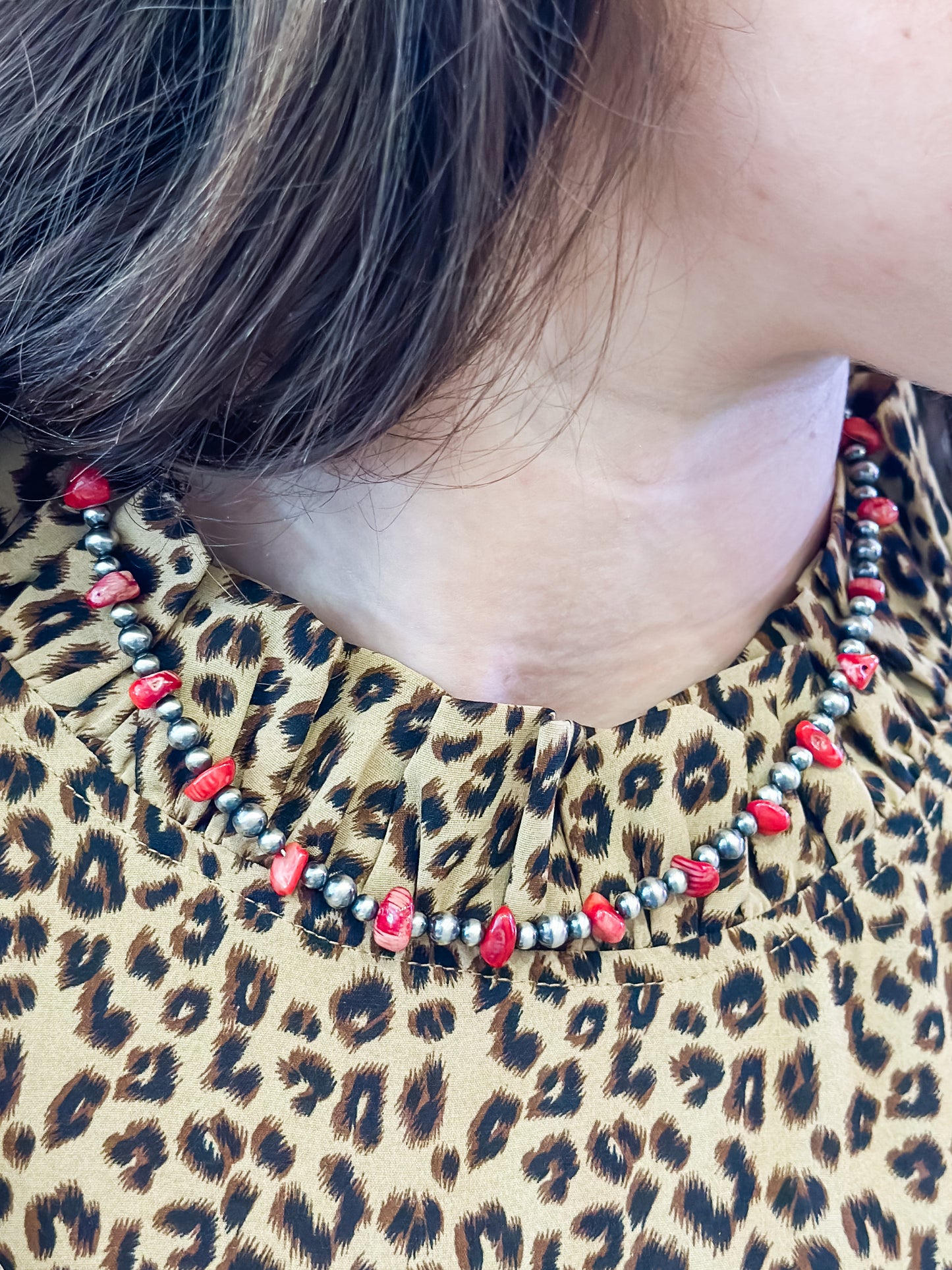 Red Coral Graduated Navajo Pearl Necklace
