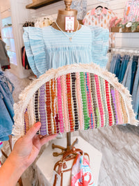 Boho Fringe Textured Half Moon Clutch Bag