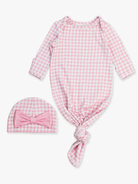 Softsnooze™  Pink Gingham Ruffle Knotted Sleep Gown & Bow Hat Set
