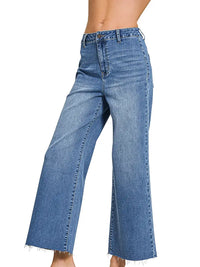 Straight Shot Wide Straight Leg Raw Hem Denim Jeans