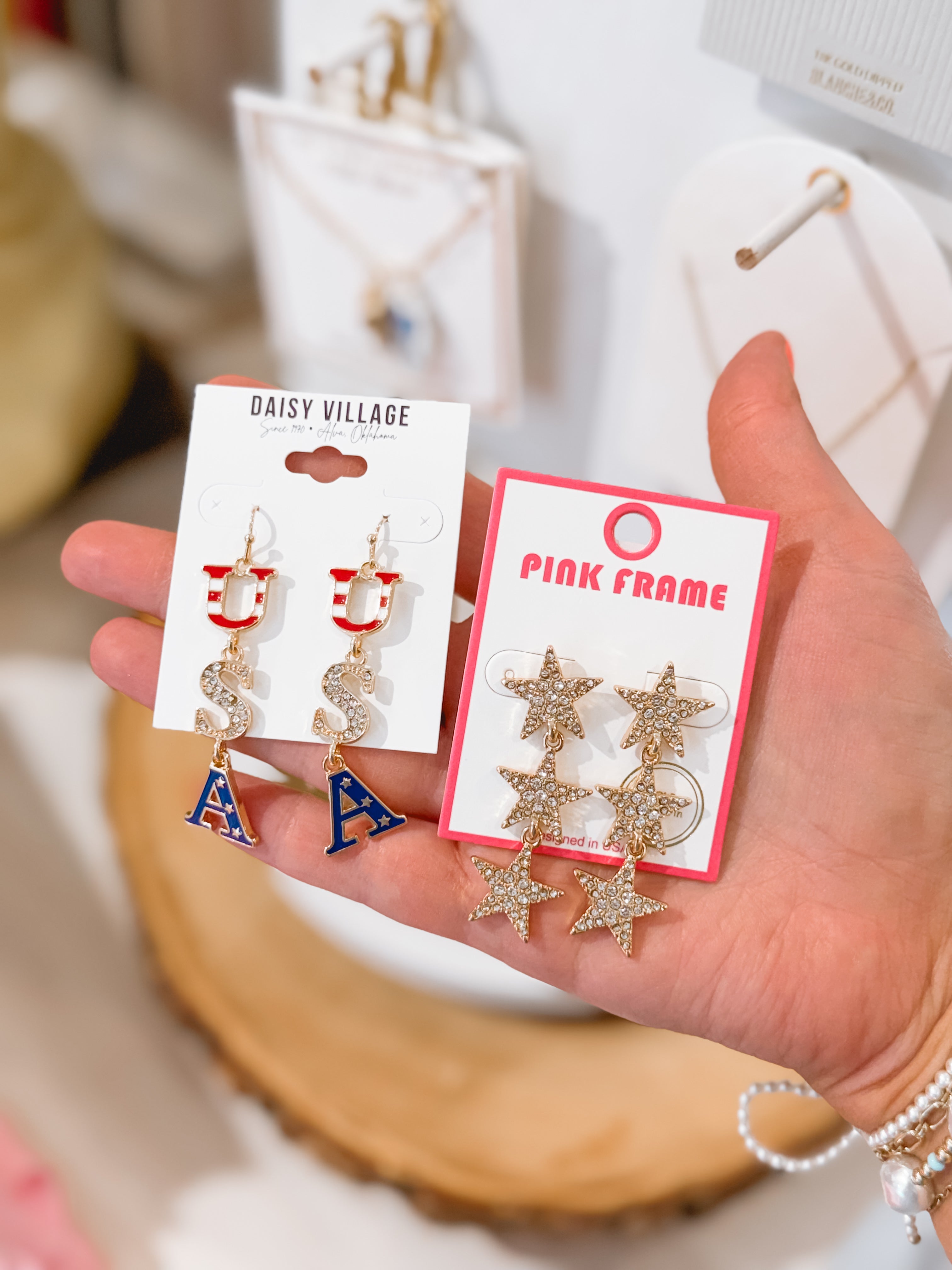 Gold Dipped Rhinestone Pave Triple Star Earrings – Daisy Village