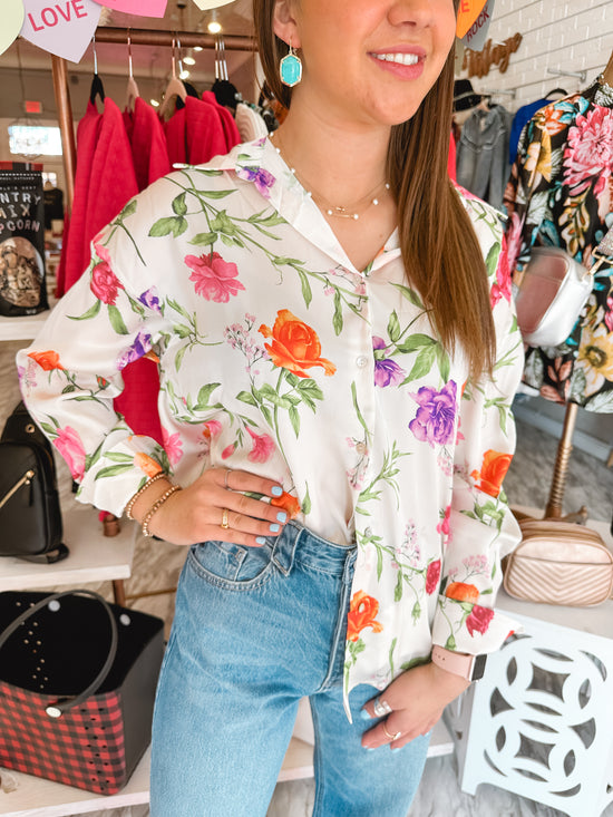 Blushing Floral Button Down Top