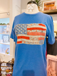 Quilted American Flag True Royal Tee