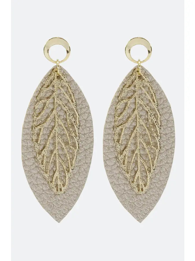 Load image into Gallery viewer, Leaf &amp;amp; Leather Gold Dipped Drop Earirng
