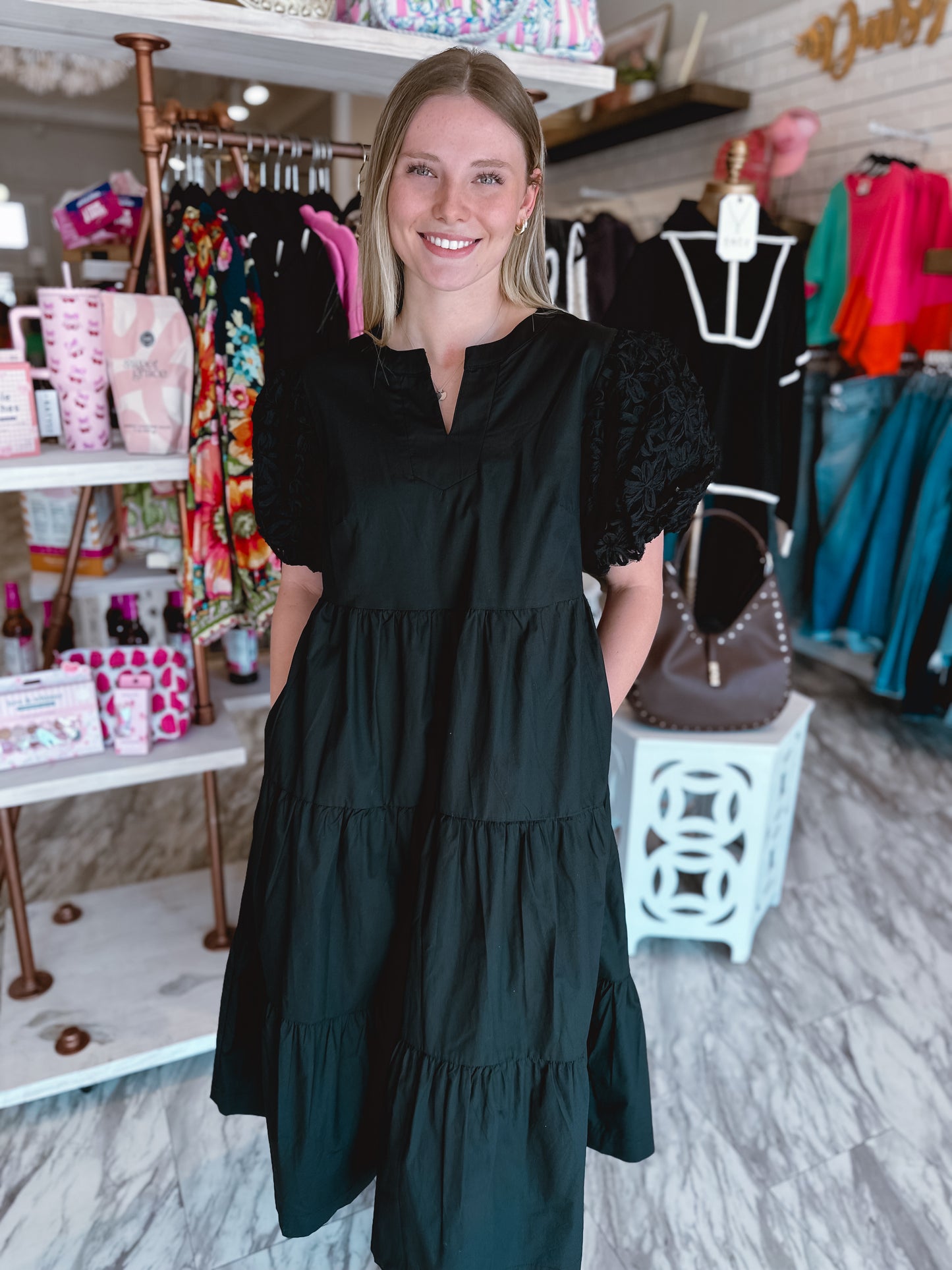 Ravishing Rose Black Midi Tiered Dress Daisy Village Ravishing Rose Black Midi Tiered Dress Daisy Village