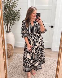 Bolder Sky Black & White Print Midi Dress
