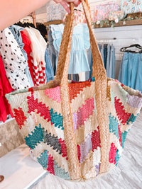 Oversized Boho Woven Chevron Pattern Carryall Shoulder Tote Bag